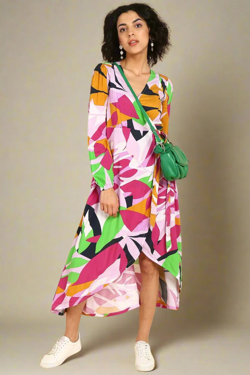 Abstract Tropical Petal-Shaped Rayon Maternity Dress - Image 8