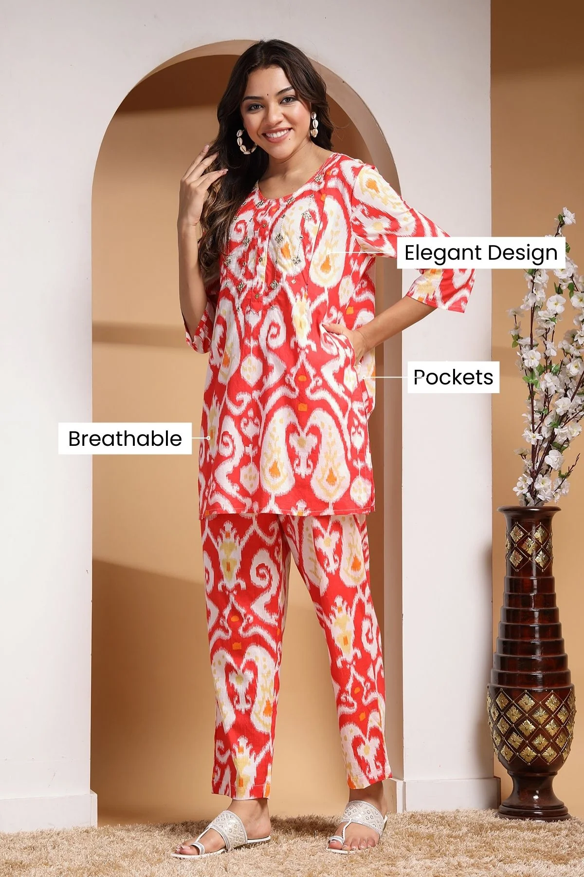Ikat Illusion Maternity and Feeding Friendly  Kurta Set - Image 4