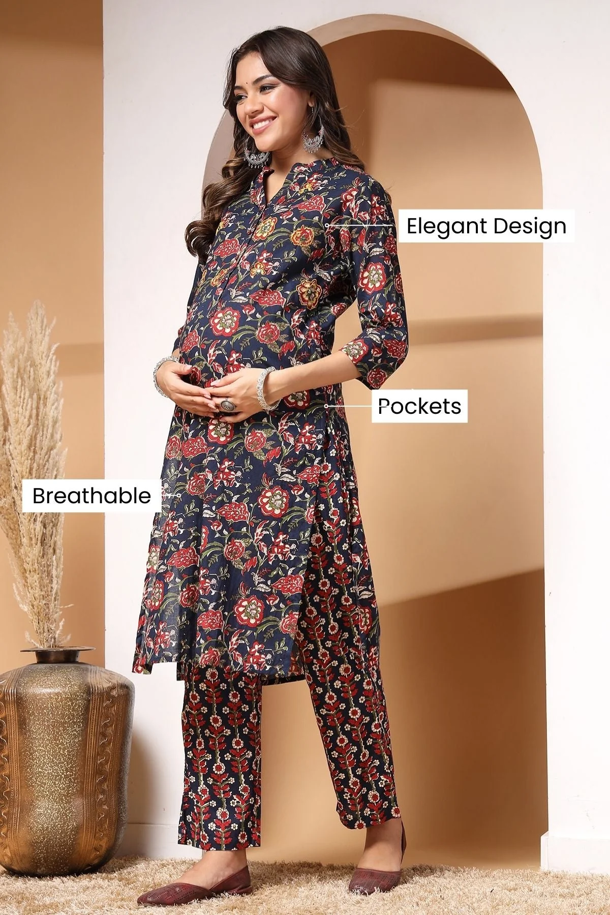 Midnight Bloom Maternity and Zipless Feeding Kurta Set - Image 13