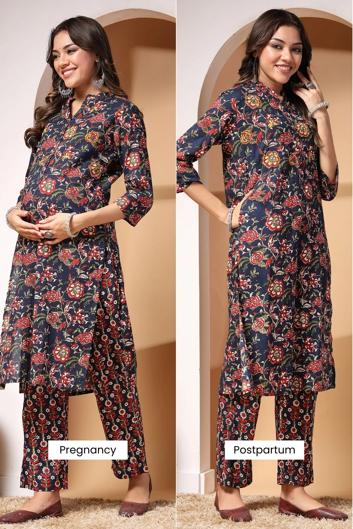 Midnight Bloom Maternity and Zipless Feeding Kurta Set - Image 3