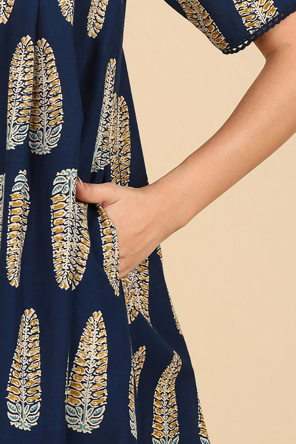 Navy Blue Printed 100% Soft Cotton Zipless Maternity Maxi - Image 9