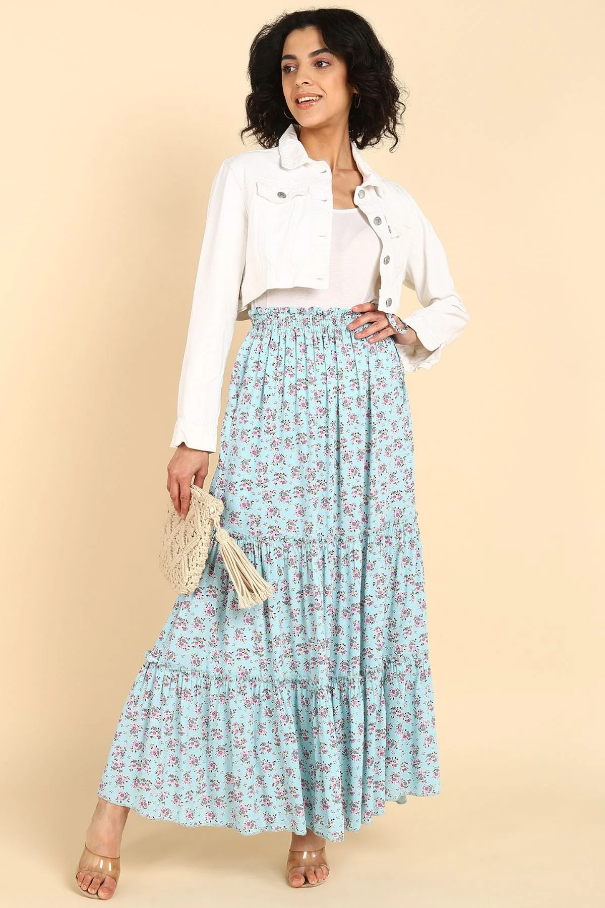 Romantic Print Tiered Pregnancy & Maternity Skirt with Smocked Waistband & Pockets - Image 10