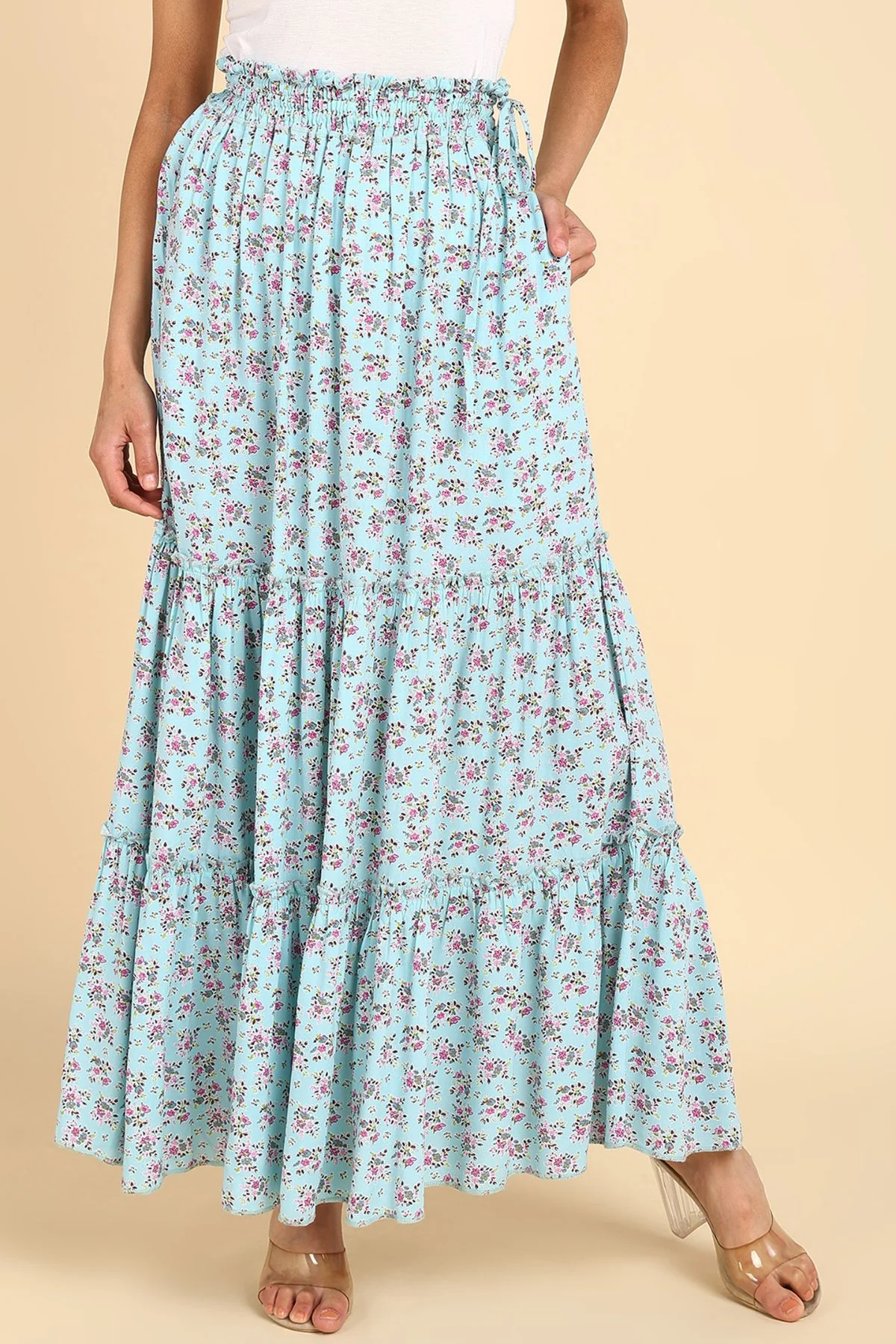 Romantic Print Tiered Pregnancy & Maternity Skirt with Smocked Waistband & Pockets - Image 6