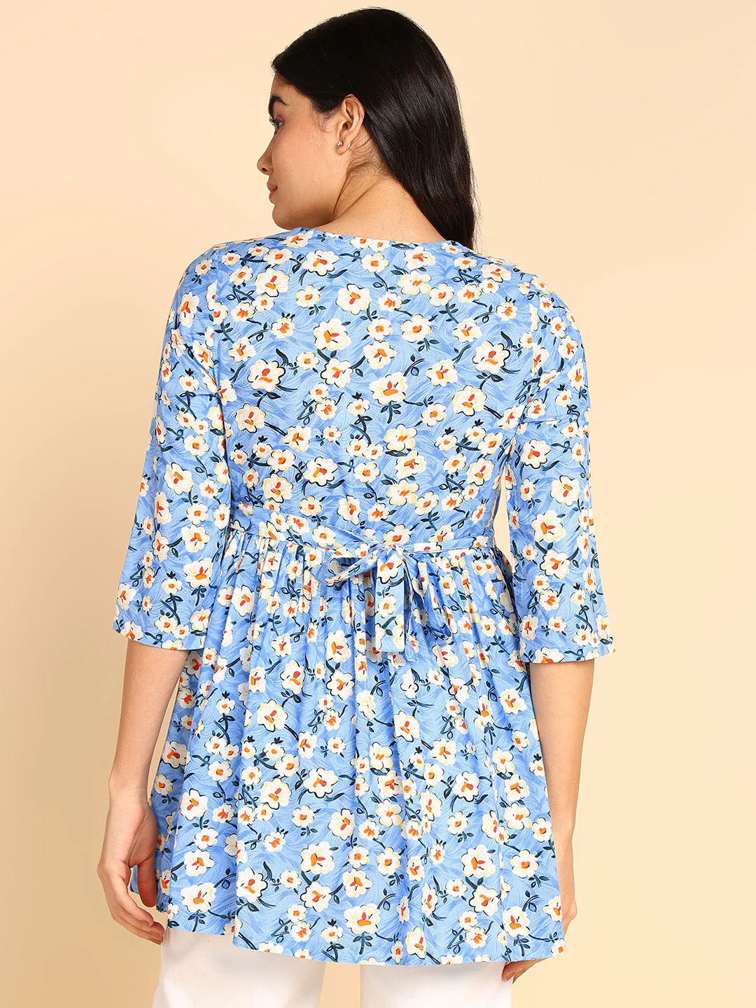 SeaShell Aqua Blue Short Maternity Top with Pocket - Image 8